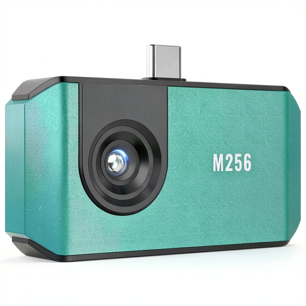 AMPBANK M256 thermal camera displaying 3D thermal analysis on a smartphone