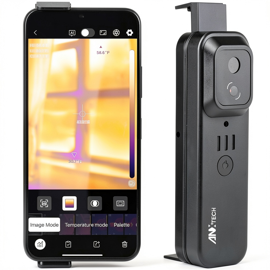 Laureii thermal imager displaying heat patterns on a smartphone screen