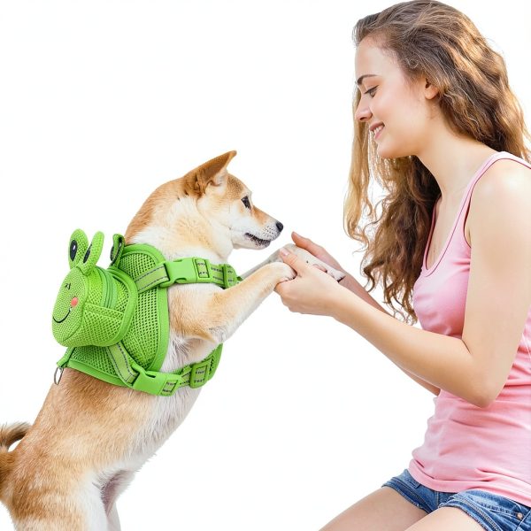 OUOBOB Dog Harness Backpack Medium Green Frog Mesh Adjustable for-6