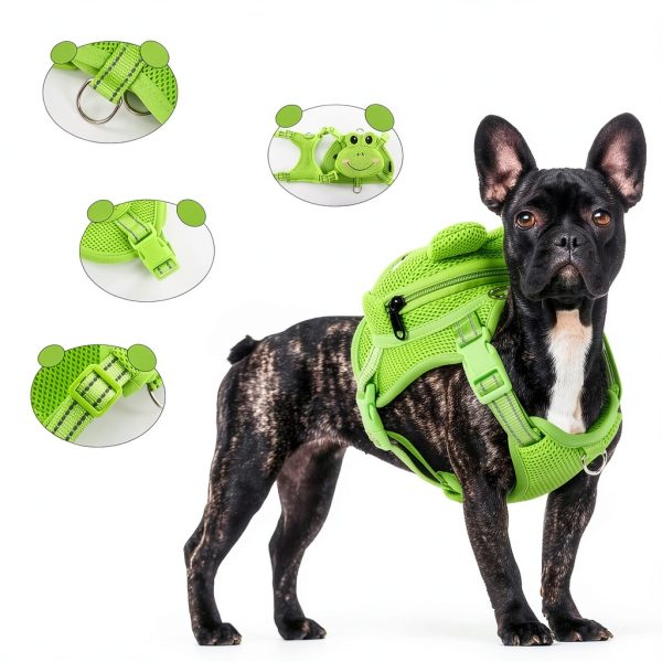 OUOBOB Dog Harness Backpack Medium Green Frog Mesh Adjustable for-1