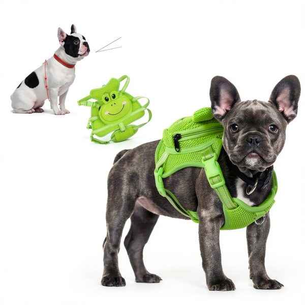 OUOBOB Dog Harness Backpack Medium Green Frog Mesh Adjustable for-2