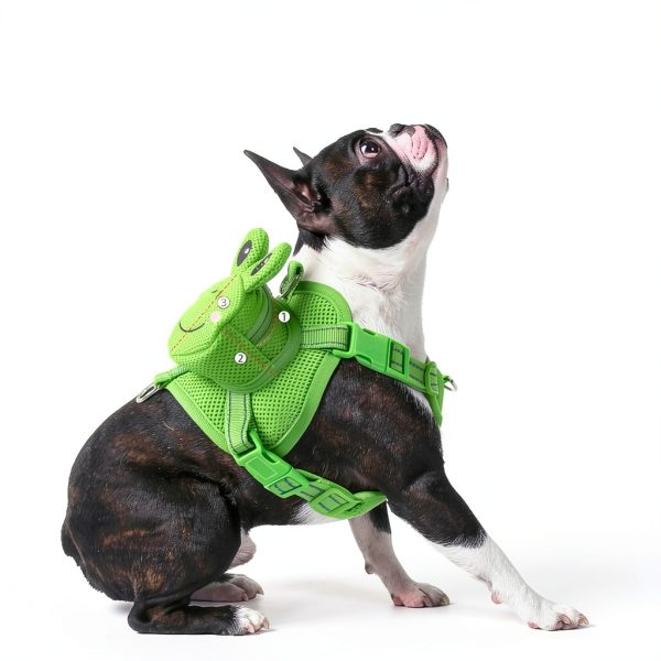 OUOBOB Dog Harness Backpack Medium Green Frog Mesh Adjustable for-3