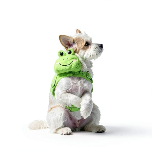 OUOBOB Dog Harness Backpack Medium Green Frog Mesh Adjustable for-5
