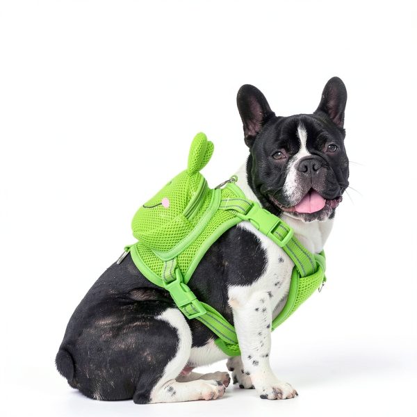 OUOBOB Dog Harness Backpack Medium Green Frog Mesh Adjustable for-4