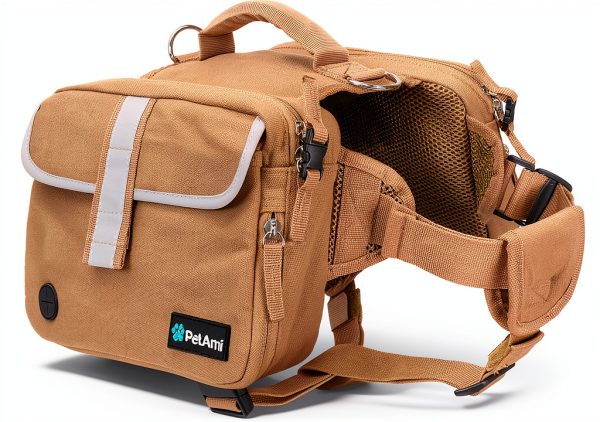 PetAmi Dog Backpack Medium Adjustable Canvas with Reflective Stripes-0