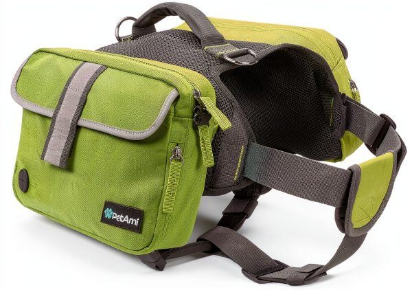Dog Backpack PetAmi Adjustable Nylon Pack Large Olive Canvas-0