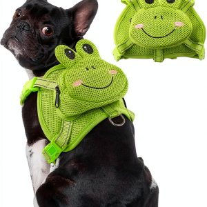 OUOBOB Dog Harness Backpack Medium Green Frog Mesh Adjustable for-0