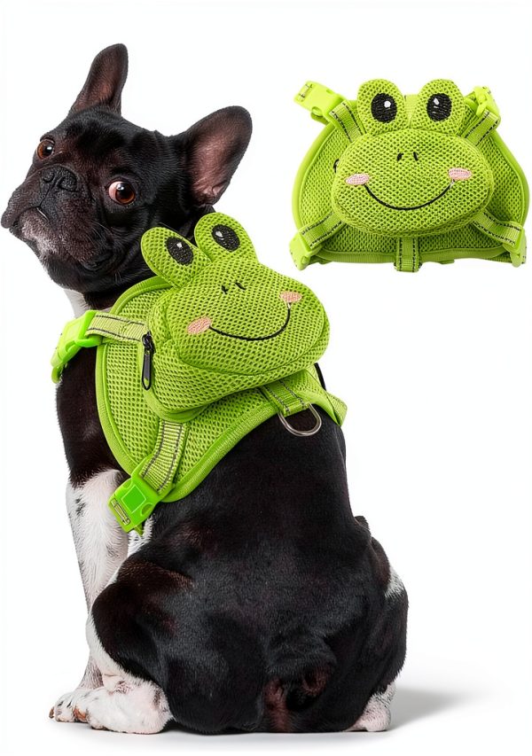 OUOBOB Dog Harness Backpack Medium Green Frog Mesh Adjustable for-0