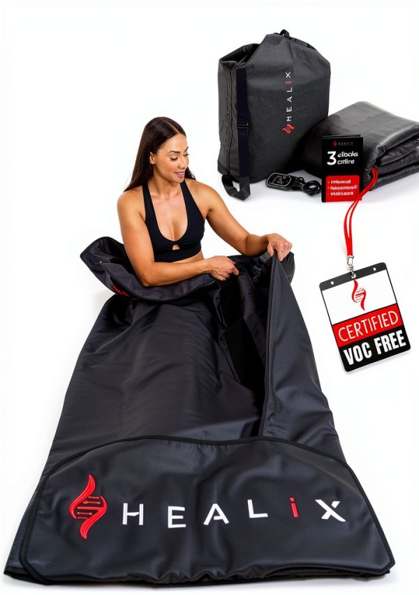 Healix Infrared Sauna Blanket Zero EMF – Portable Home Sauna Blanket for Relaxation & Wellness | Far Infrared Heating, VOC-Free, Adjustable Temp (77–176°F), Carbon Fiber Heating, Hook-and-Loop Closure-0