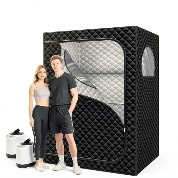 Home Sauna Portable Gozuna Large 2-Person Steam Tent 71x49x35 in Black-1