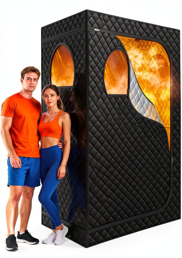 Home Sauna Portable Gozuna Large 2-Person Steam Tent 71x49x35 in Black-0