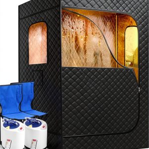 2 Person Portable Steam Sauna Tehanld Large Black with Dual 1200W-0