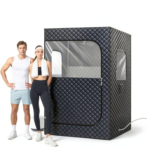 2 Person Portable Steam Sauna Tehanld Large Black with Dual 1200W-2