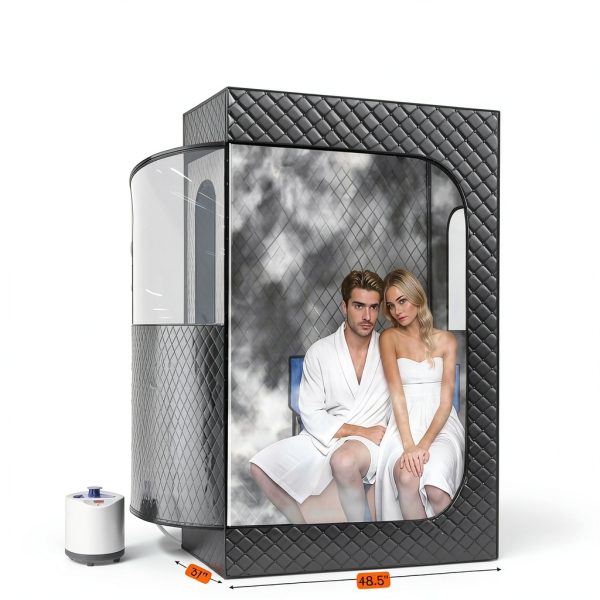 Manastin 2 Person Portable Steam Sauna for Home, 1 or 2 Person Full Body Home Spa with 2 Foldable Chairs,9 Levels of Sauna Box with Remote Control, (Black, Large)-1