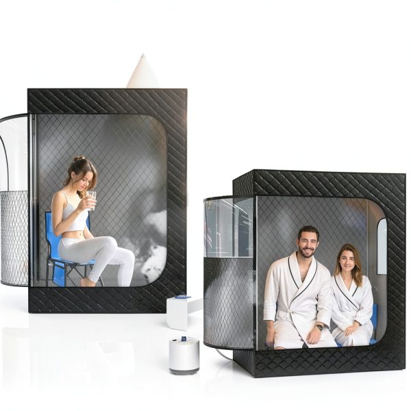 Manastin 2 Person Portable Steam Sauna for Home, 1 or 2 Person Full Body Home Spa with 2 Foldable Chairs,9 Levels of Sauna Box with Remote Control, (Black, Large)-5